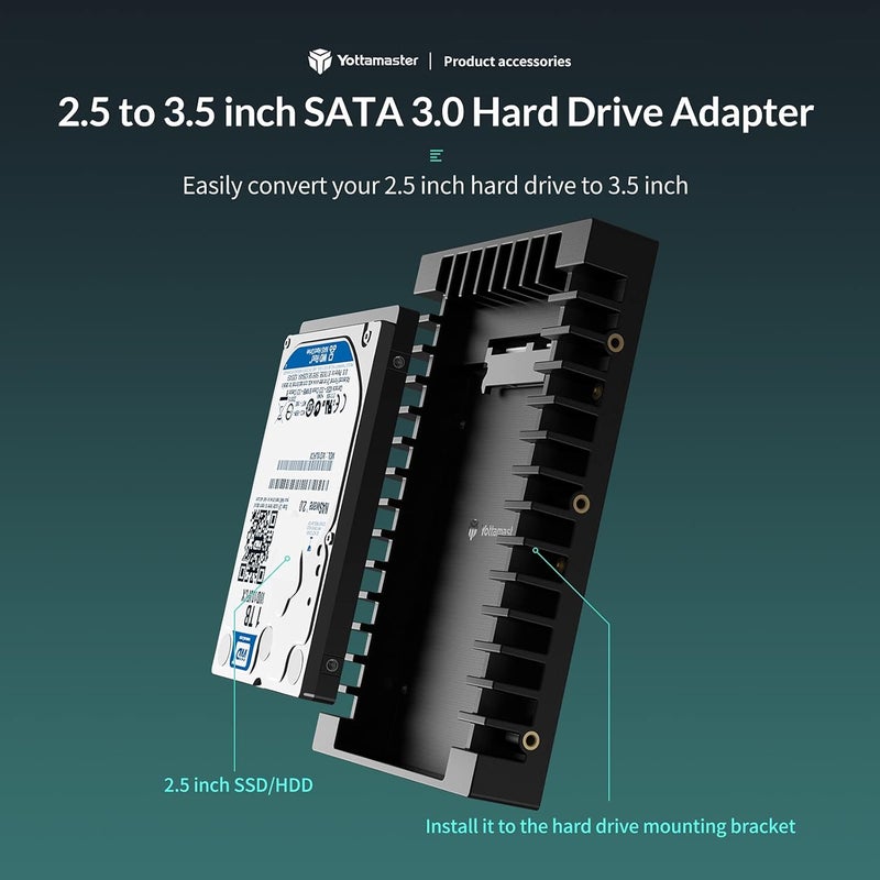 Yottamaster 2.5" to 3.5" Hard Drive Adapter-ABS Hard Drive Mounting Bracket for 7/9.5/12.5/15mm 2.5" SATA HDD SSD, SATA 3.0 Interface - Image 2